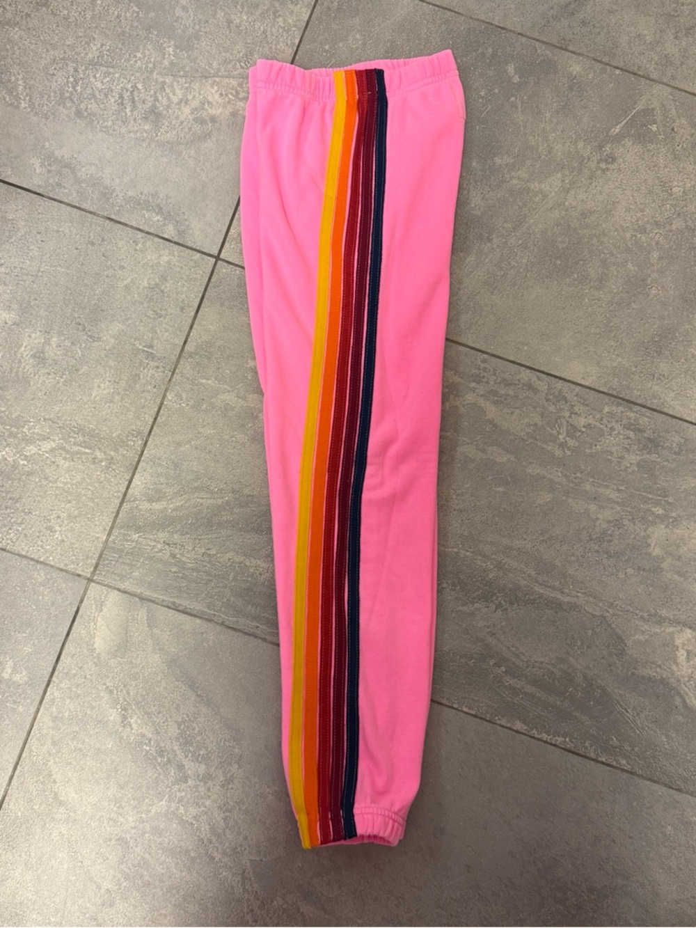 Aviator Nation Kids 5 Stripe Sweatpants Neon Pink Rainbow Size 14 Joggers Sweats - Picture 4 of 7